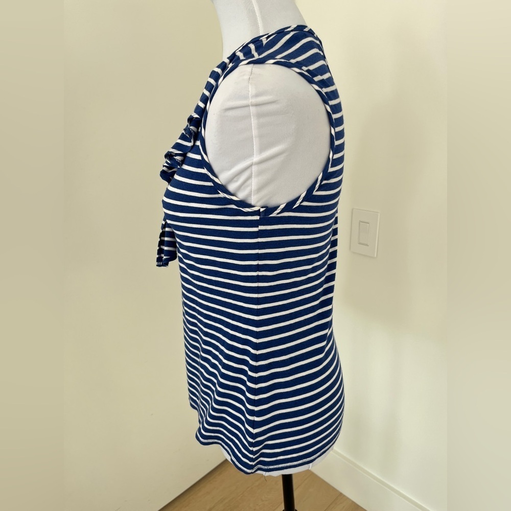TRINA TURK Striped Tank Top Keyhole Neck Detail Back Front Ruffle Nautical Chic - Picture 5 of 12